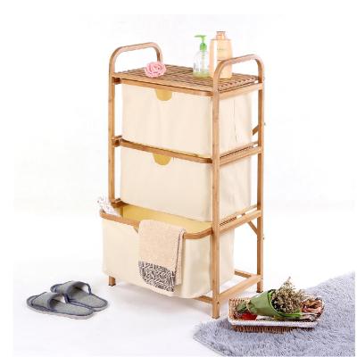 China Industrial Bamboo Laundry Basket with Rack White Dirty Cloth Bathroom Drawers Bamboo Cloth Storage Storageing Shelf for sale