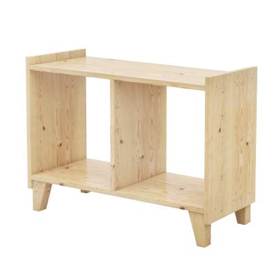 China Eco-friendly Solid Wood Furniture Rustic Shelf With 2 Cube Nature Pine Wood TV Set Cabinet for sale