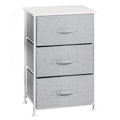 China Traditional Industrial Style OEM Furniture Assemble 3 Tier Metal and 3 Drawer Fabric Chest with Sturdy Wood Metal Top Storage Cabinet for sale