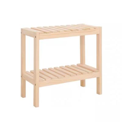 China 2 Tier Furniture Storage Shelf Pine Bedside Storage Sustainable Solid Wood Freestanding Rack for sale