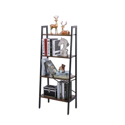 China Traditional high quality ladder shapebookcase large platforms and high load storage shelf metal frame and MDF display stand for sale