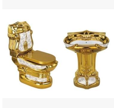 China Modern luxury villa noble gold plated toilet/gold plated bathroom/European style toilet and basin for sale