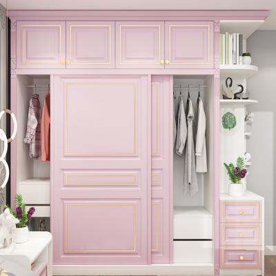 China Princess Wardrobe Nordic Sliding Door Children's Room Children's Room Girl's Wardrobe Minimalist Powder Pink Coat Cabinet Economical and Useful for sale