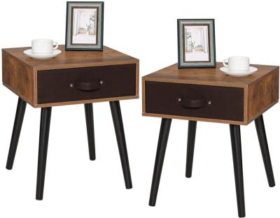 China Mid Century Adjustable Nightstand (Height) Set of 2, End Table with 1 Storage Drawer, Bedside Table with Wooden Legs, Side Table, Rustic Brown for sale