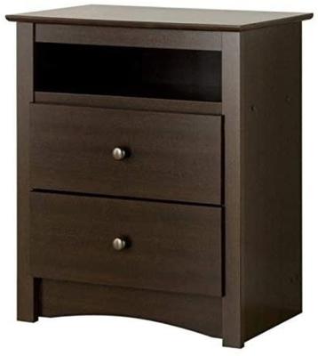 China Modern 2 Drawer Nightstand With Open Shelf, Espresso, Classic 2 Drawers Tall Bedroom Furniture Solid Wood Bedside Table Nightstands for sale