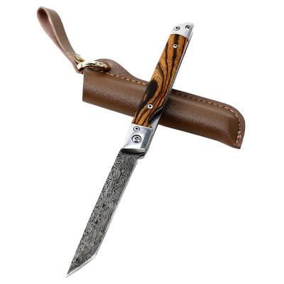 China Lightweight Folding Pocket Knife Damascus Blade Sandalwood Handle Camping Increasing Survival Cuchillo for sale