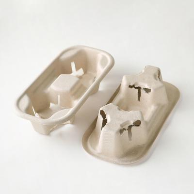 China 2 Pack Biodegradable Cup Holder Pulp Disposable Drink Coffee Takeaway Cup Holder for sale