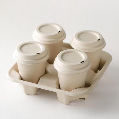 China Biodegradable Disposable Portable Reusable Pulp Cup Carrier 2 or 4 Pack Stand Biodegradable Deli Cup for sale