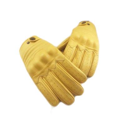 China Comfortable Riding Gloves Customize Retro Style Black Cowhide Leather Riding Gloves Breathable Motorcycle Racing Gloves for sale