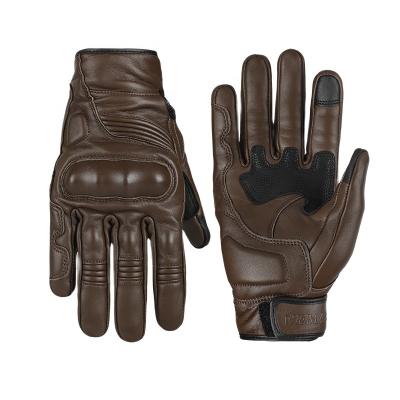 China Comfortable Anti Slip Gloves Factory Custom Four Seasons Riding Touch Screen Retro Cow Hide Motorcycle Gloves for sale