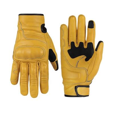 China Comfortable Anti Slip Gloves Factory wholesale four seasons riding touch screen retro cowhide yellow motorcycle gloves for sale