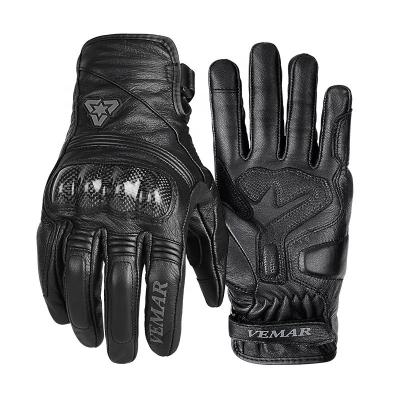 China Comfortable Anti Slip Gloves Unisex Vintage Motorcycle Gloves Carbon Fiber Touch Screen Leather Icon Motorcycle Gloves for sale