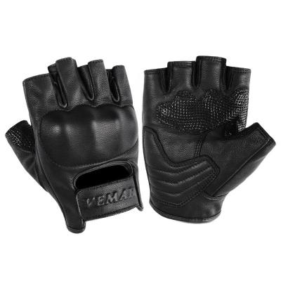 China Comfortable Anti Slip Gloves High Quality Vintage Motorcycle Gloves Unisex Anti-fall Wear-resistant Black Leather Motorcycle Half Finger Gloves for sale