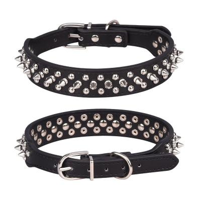 China Wholesale Custom Adjustable Rivet Anti-bite PetCollar PU Dog Collar Durable Leather Pet Supplies for sale