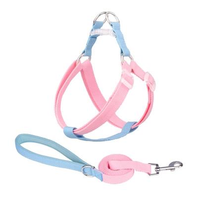 China Personalized New Fashion Macaron Luxury Pet Adjustable Color Matching Vest Dog Harness Leash Set for sale