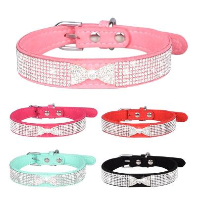 China New Design Bowknot Pet Collars Personalized Diamond Cat Dog Collar Adjustable Pet Collar for sale