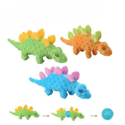 China Viable Famipet Custom Design Dinosaur Shape Dog Chew Toy Interactive Plush Pet Squeaky Toys for sale