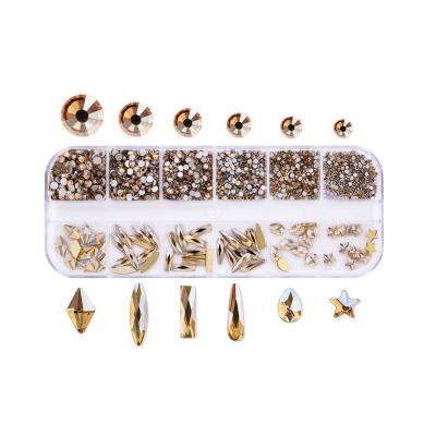 China Nail Art DIY 12Gird Box Size AB/Colorful Hotfix Rhinestones Flatback Crystal Diamond Gems 3D Glitter Multi Nail Art Luxurious Decorations for sale