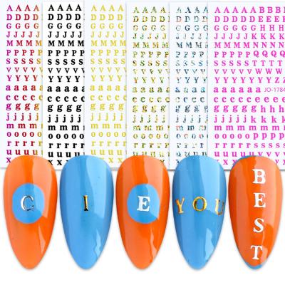 China Stickers on the Nail Art Cool Text Multicolor Reflective Slider Laser Nail Kit New English Alphabet Nails 1PCS Nail Stickers for sale