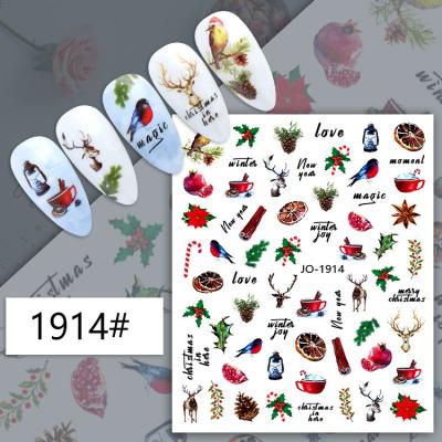 China 3D Nails Christmas Sticker Nail Decal Holly Tangerines Cartoon Santa Bird 2022 Winter Snowflake New Year Design Decoration Nail Stickers for sale