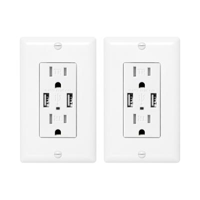 China China Factory Wall Outlet PC 110V Two USB Ports PC 4.8A High Speed ​​USB Wall Outlet With 4.8amp Total, 5VDC 15 Amp 125V CE FCC for sale