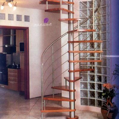 China Hotel Stainless Steel Indoor Spiral Stairs Wooden Steps for sale