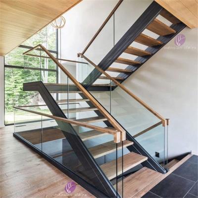 China Modern Structure Mild Steel Stringer Glass Staircase for sale