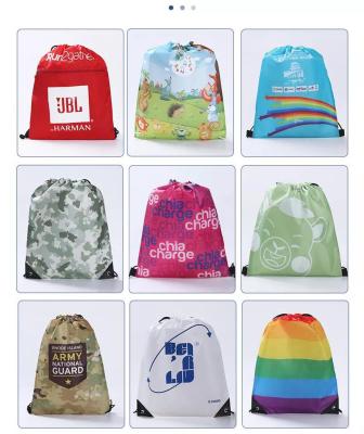 China Custom Logo Printed Calico Drawstring Backpack for sale