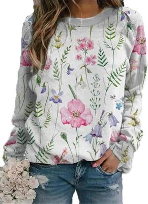 China Women'S Floral Sublimation Print Sweater Loose Vintage FLower Graphic Pullover Tops for sale