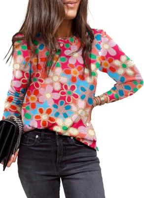 China Casual Polka Dots Tops Crewneck Long Sleeve Shirts Lightweight Loose Sweatshirts for sale