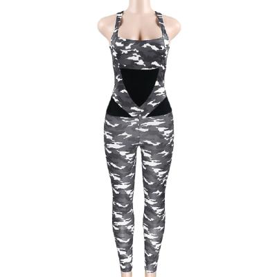 China Skinny Tight  Nude Camo Print Backless Yoga Jumpsuit With Scrunch for sale