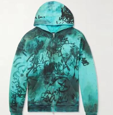 China Graffiti Print Oversized Distressed Ripped Hoodie for sale