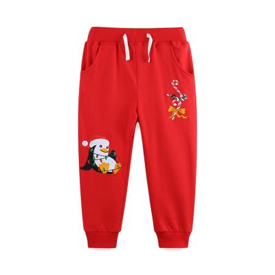 China Girls New Style Christmas Children's Sports Pants Knitted Cotton Embroidery Children's Wear Sweatpants for sale