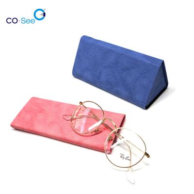 China Folding Triangle PU Leather Glasses Case Foldable New Design Case Glass Handmade Case for sale