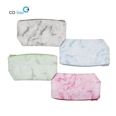 China Colorful Lady Letter Shape Marble Pattern Makeup Travel Cosmetic Bags With Customized Logo for sale