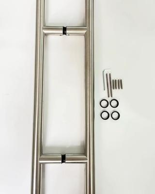 China Modern Customized Size H Shape Back To Back Shower Stainless Steel Glass Door Handle Polished Tubular Push And Pull Handle for sale