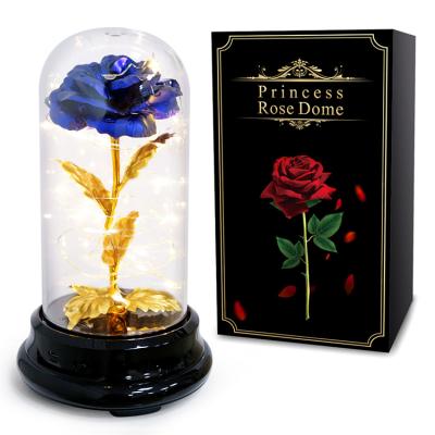 China Simple Gold Foil Flower Light Christmas Desk Decoration Ornaments LED Lights Rose Lamp With Glass Cover for sale