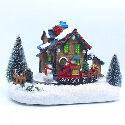 China Simple Resin Christmas Room Decoration LED Light Snow Figurine Christmas Ornaments for sale