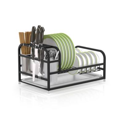 China Multifunctional Single Layer Dish Rack Stored Stainless Steel Dish Storage Shelf Kitchen Drain with Hooks for sale