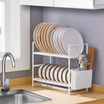 China Kitchen Stocked Countertops Draining Dish Rack Metal Chopstick Tableware Storage Rack Double-Layer Dish Rack for sale