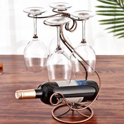 China Stored Rack Iron Wine Glass Storage Organizer Wine Glass Rack Wine Display Holder Rack 4 Glass for sale