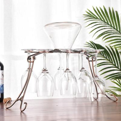 China Bronze Stocked Iron Wine Glass Rack Folding Fashionable Wine Rack Wine Glass Rack Space Saving Glass Rack for sale