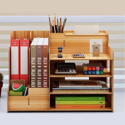 China Multi-Layer Storage Wooden Shelf Office Storage Rack Large Capacity Storage Folder Desktop Rack for sale