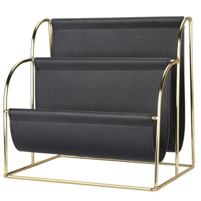 China Leather Single Magazine Holder Metal Rack Book Folder Stored Standing Folder Magazine Storage Rack for sale