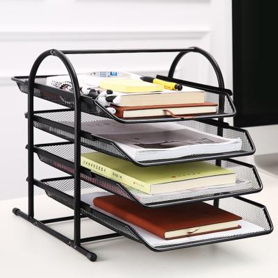 China Iron File Folder Organizer Rack Four-Layer Magazine File Storage Shelf Grid Design Document Desktop Rack for sale