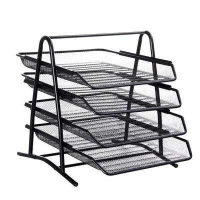 China Iron Mesh Document Rack Four-Layer Magazine File Storage Shelf Durable Stocked Folder Rack For Office Home for sale