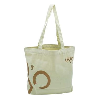 China Recyclable Gold Printed Zipper Promotional Cotton Long Handle Bag With Large Capacity for sale