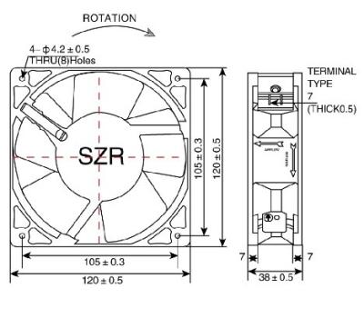 China Industrial Equipment Competitive Price 120x120x38mm Good Quality SZR12038 High Speed ​​High Air Flow Air Pressure 220V All Metal AC Axial Fan for sale