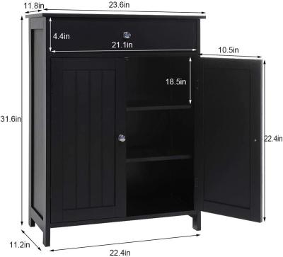 China Modern black bathroom cabinet, floor locker with adjustable shelves, wooden freestanding cabinet with 2 doors, suitable for bathroom, l for sale