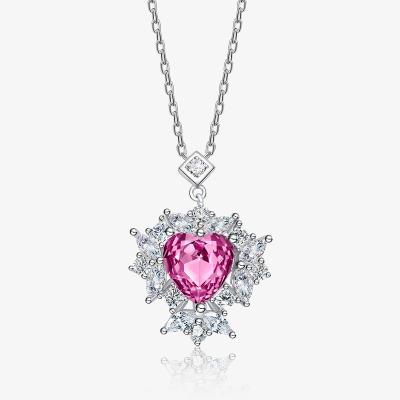 China Fashionable Wholesale 925 Sterling Silver Female Diamond Necklace European and American Ins Heart Amethyst Pendant Necklace for sale